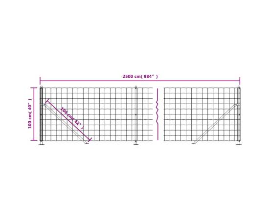 Gard plasă de sârmă cu bordură, antracit, 1x25 m, 6 image