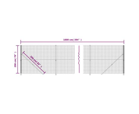 Gard plasă de sârmă cu bordură, antracit, 2x10 m, 6 image