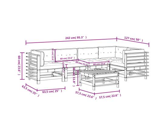 Set mobilier relaxare grădină&perne 6 piese gri lemn masiv pin, 9 image