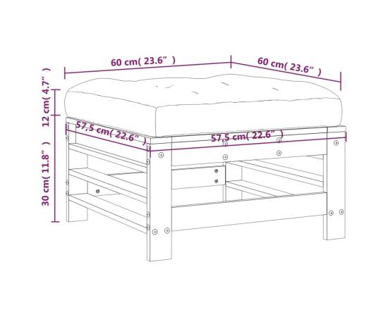 Taburet de grădină cu pernă, gri, lemn masiv de pin, 9 image