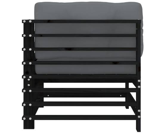Canapea colțar cu perne, negru, lemn masiv de pin, 4 image