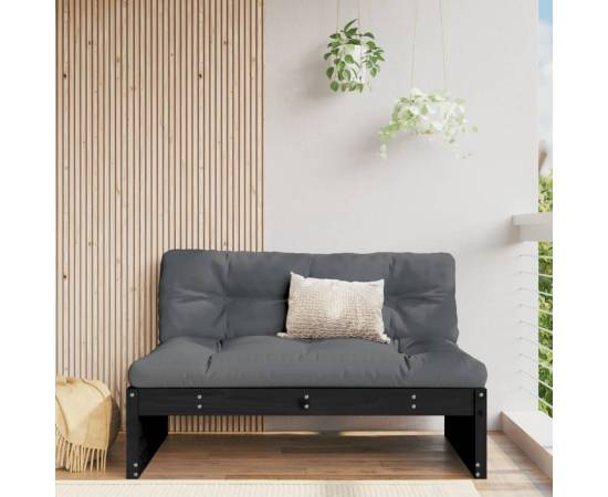Canapea de mijloc, 120x80 cm, negru, lemn masiv de pin