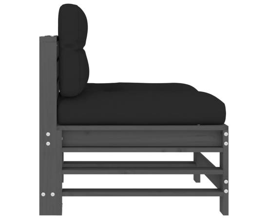 Canapea de mijloc cu perne, gri, lemn masiv de pin, 4 image