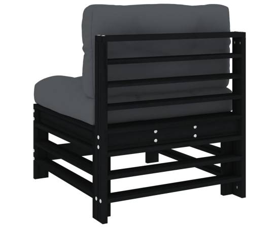 Canapea de mijloc cu perne, negru, lemn masiv de pin, 5 image