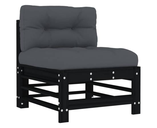 Canapea de mijloc cu perne, negru, lemn masiv de pin, 2 image