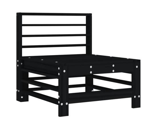 Canapea de mijloc cu perne, negru, lemn masiv de pin, 6 image