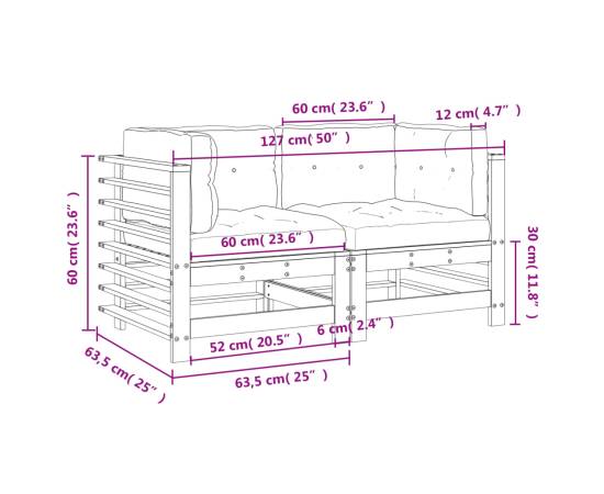 Canapele colțar cu perne, 2 buc., lemn masiv de pin, 10 image
