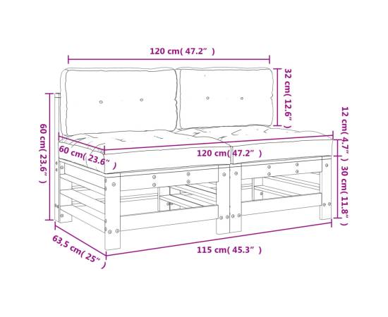 Canapele de mijloc cu perne, 2 buc., alb, lemn masiv de pin, 10 image