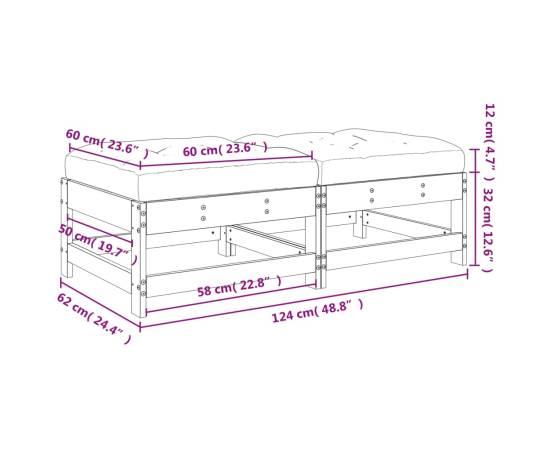 Taburete de grădină cu perne, 2 buc., lemn de pin tratat, 10 image