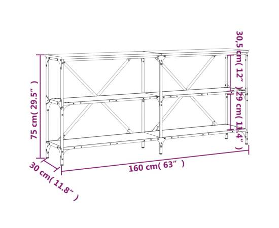 Masă consolă stejar afumat 160x30x75 cm lemn prelucrat și fier, 9 image