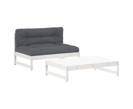 Set mobilier de grădină cu perne, 2 piese, alb, lemn masiv, 2 image