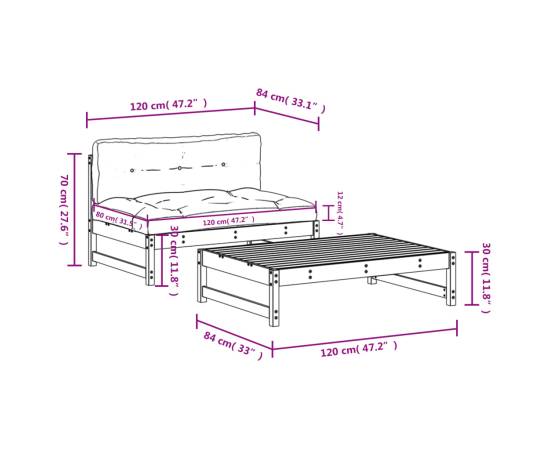 Set mobilier de grădină cu perne, 2 piese, lemn de pin tratat, 8 image