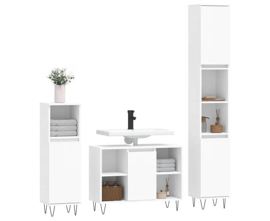 Set mobilier de baie, 3 piese, alb, lemn compozit, 3 image