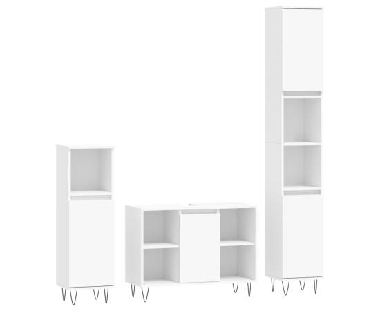 Set mobilier de baie, 3 piese, alb, lemn compozit, 2 image