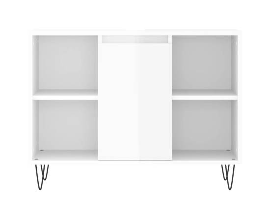 Set mobilier de baie, 3 piese, alb extralucios, lemn compozit, 10 image