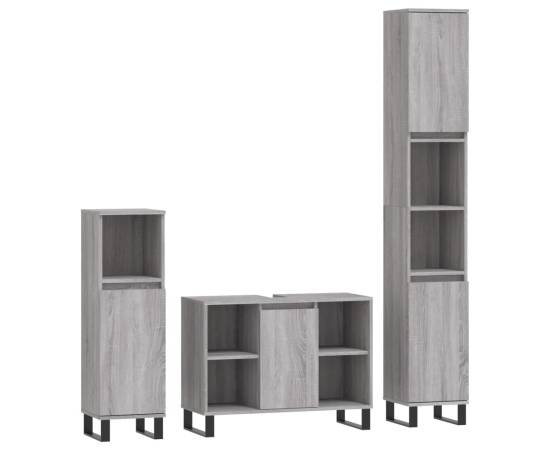 Set mobilier de baie, 3 piese, gri sonoma, lemn prelucrat, 2 image