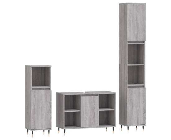 Set mobilier de baie, 3 piese, gri sonoma, lemn prelucrat, 2 image