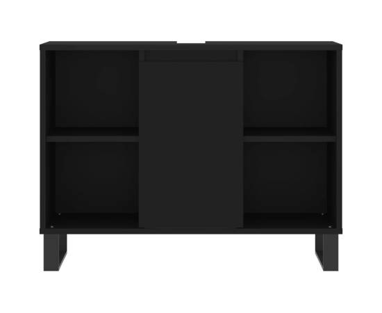 Set mobilier de baie, 3 piese, negru, lemn compozit, 10 image