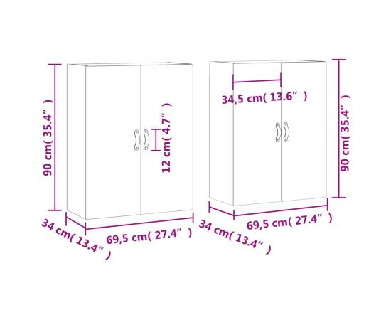 Dulap cu montaj pe perete, 2 buc, gri beton, 69,5x34x90 cm, 11 image