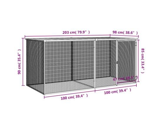 Coteț pui cu acoperiș, antracit, 203x98x90 cm, oțel galvanizat, 8 image