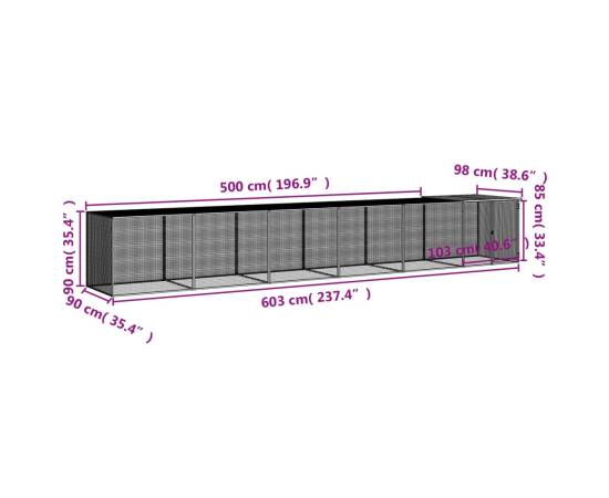 Coteț pui cu acoperiș gri deschis 603x98x90 cm oțel galvanizat, 9 image