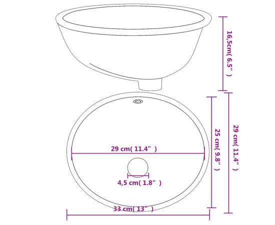 Chiuvetă de baie albă 33x29x16,5 cm, ovală, ceramică, 9 image