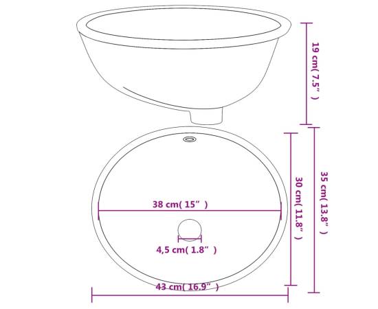 Chiuvetă de baie albă 43x35x19 cm, ovală, ceramică, 9 image