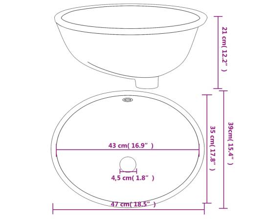 Chiuvetă de baie albă 47x39x21 cm, ovală, ceramică, 9 image