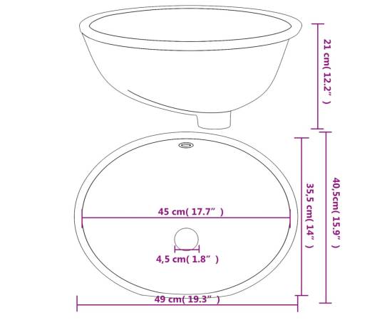 Chiuvetă de baie albă 49x40,5x21 cm, ovală, ceramică, 9 image