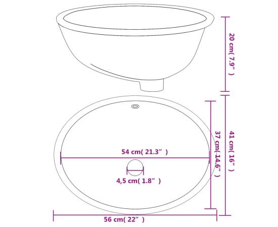 Chiuvetă de baie albă 56x41x20 cm, ovală, ceramică, 9 image