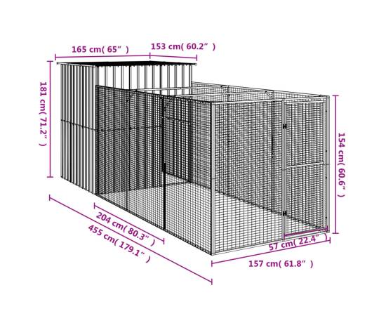 Cușcă câine cu țarc antracit 165x455x181 cm oțel galvanizat, 8 image