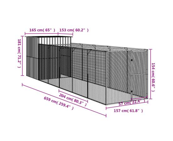 Cușcă câine cu țarc antracit 165x659x181 cm oțel galvanizat, 8 image