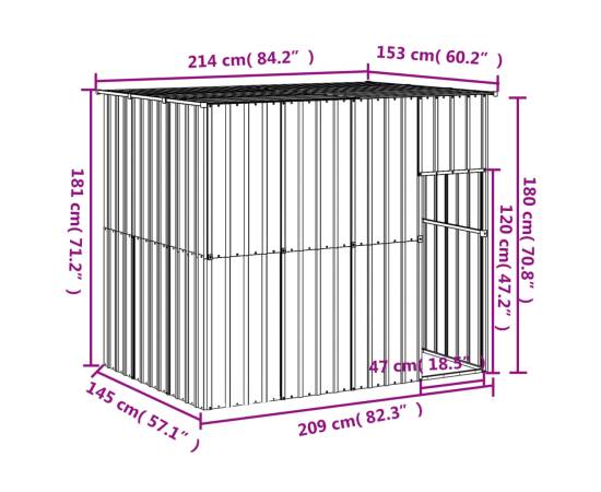 Cușcă câine cu acoperiș antracit 214x153x181 cm oțel galvanizat, 5 image