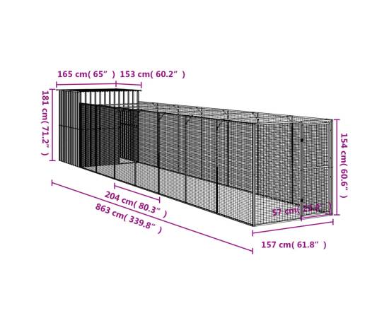 Cușcă de câine & țarc gri deschis 165x863x181cm oțel galvanizat, 8 image