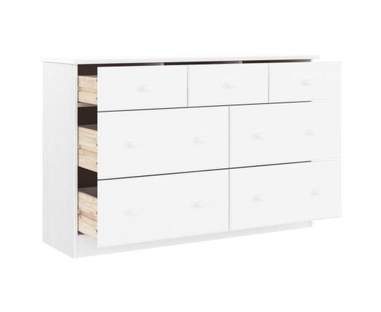 Comodă cu sertare alta, alb, 112x35x73 cm, lemn masiv de pin, 3 image