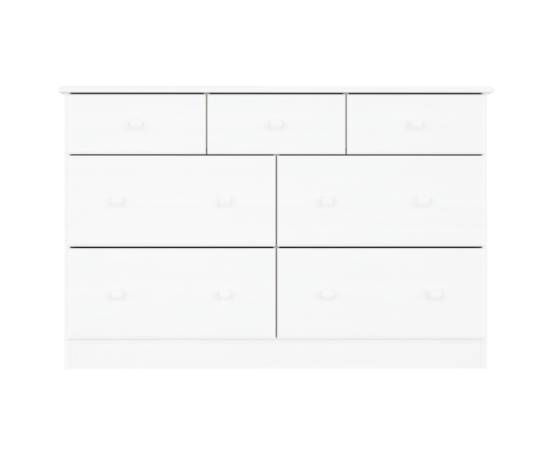 Comodă cu sertare alta, alb, 112x35x73 cm, lemn masiv de pin, 4 image