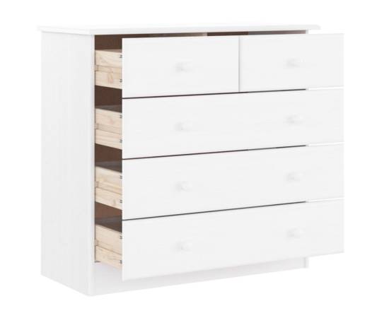Comodă cu sertare alta, alb, 77x35x73 cm, lemn masiv de pin, 3 image