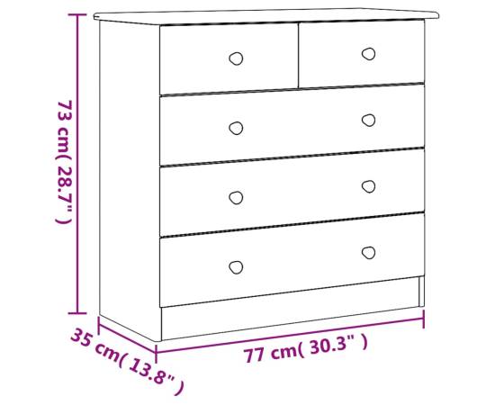 Comodă cu sertare alta, alb, 77x35x73 cm, lemn masiv de pin, 8 image