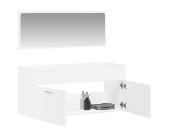 Dulap de baie cu oglindă, alb, lemn prelucrat, 3 image