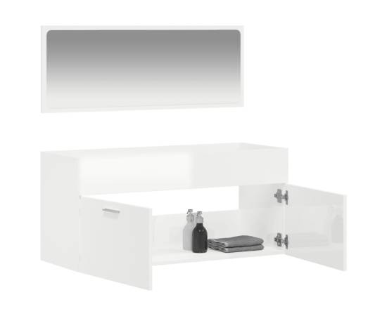 Dulap de baie cu oglindă, alb extralucios, lemn prelucrat, 3 image