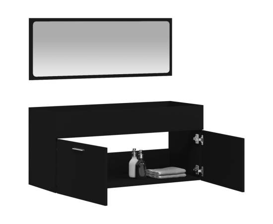 Dulap de baie cu oglindă, negru, lemn prelucrat, 3 image