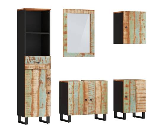 Set mobilier de baie, 5 piese, lemn masiv reciclat, 2 image