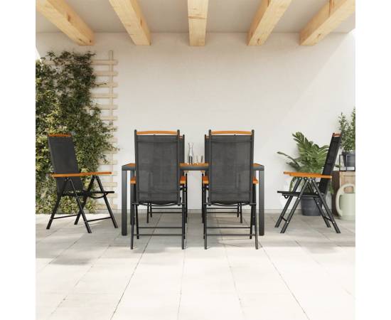 Set mobilier pentru grădină, 7 piese, negru și maro, aluminiu