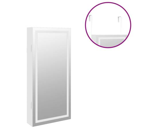 Dulap de bijuterii cu oglindă și lumini led, de perete, alb, 9 image