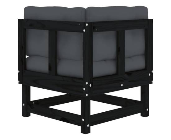Canapele colțar cu perne, 2 buc., negru, lemn masiv de pin, 7 image
