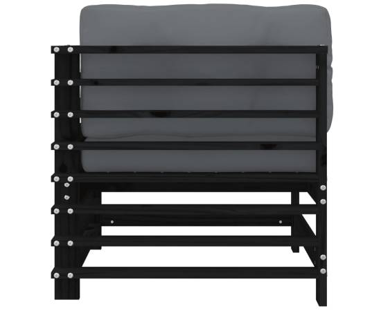 Canapele colțar cu perne, 2 buc., negru, lemn masiv de pin, 6 image