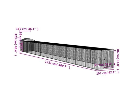 Coteț pui cu incintă gri deschis 117x1221x123cm oțel galvanizat, 8 image