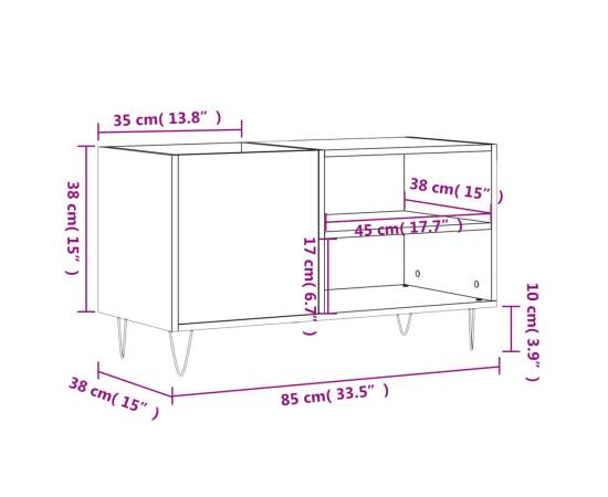 Dulap de discuri, gri beton, 85x38x48 cm, lemn prelucrat, 9 image