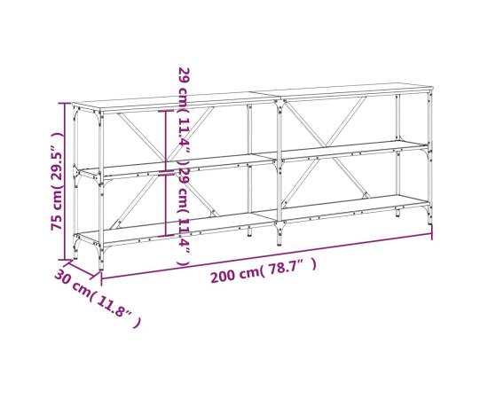 Masă consolă stejar afumat 200x30x75 cm lemn prelucrat și fier, 9 image