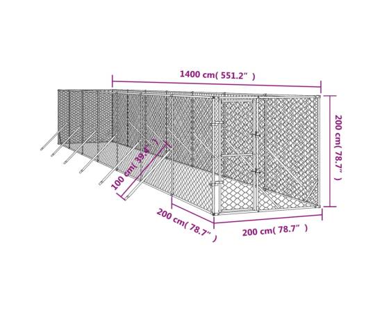Padoc de exterior pentru câini argintiu 2x14x2m oțel galvanizat, 4 image